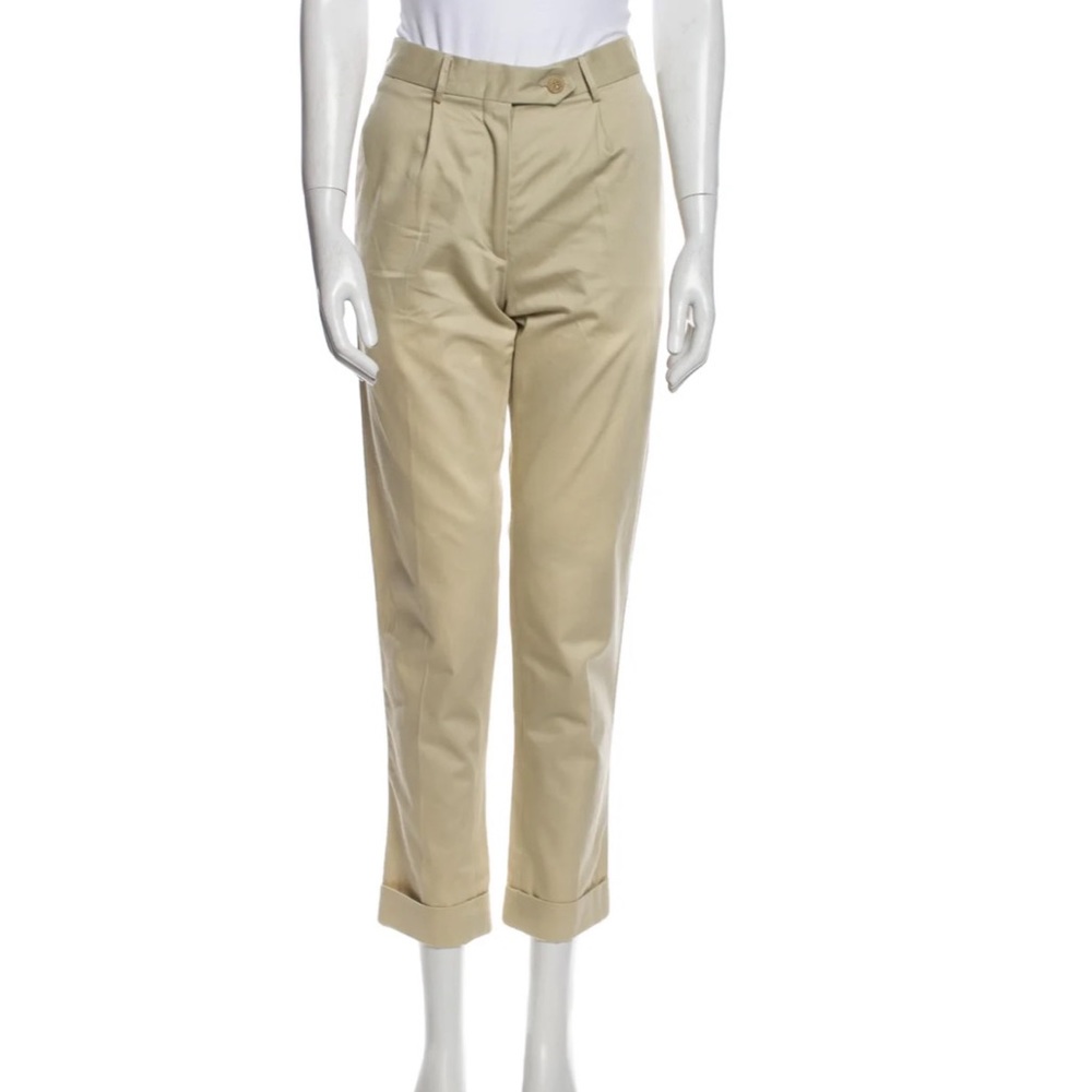 United Bamboo high rise pleated front Straight Leg Pants roll cuffs in beige